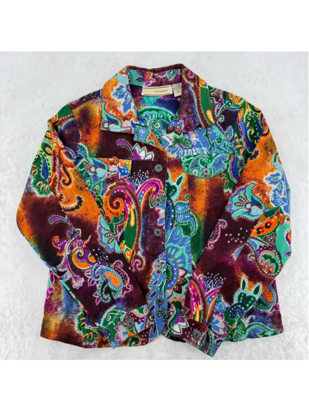Vintage Multicolor Paisley Jacket by Carrie Allen Boho Artsy Kitschy Bold XL
